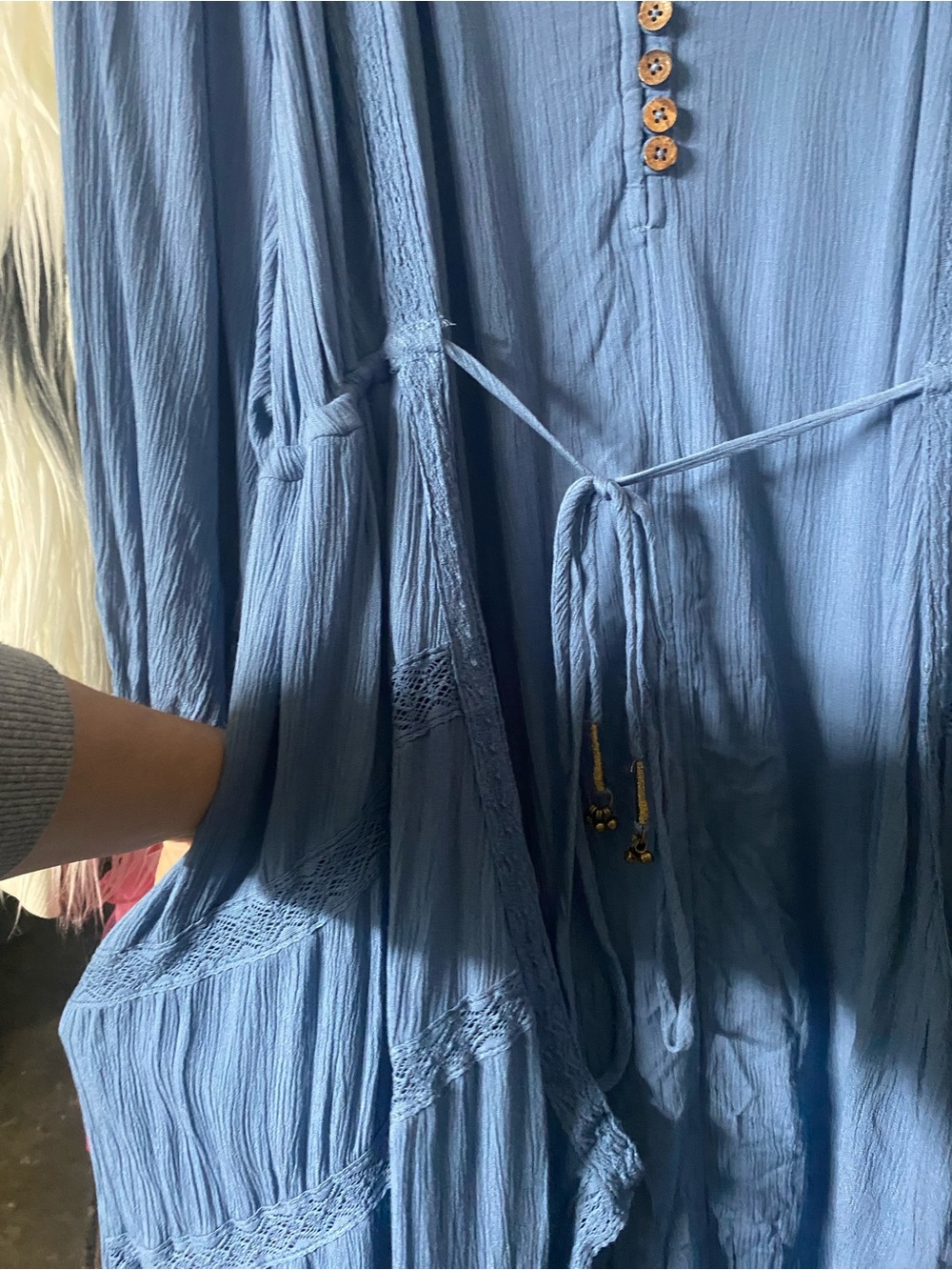 NWT Free People Turquoise V-Neck Tie-Waist Maxi Dress - Picture 10 of 14